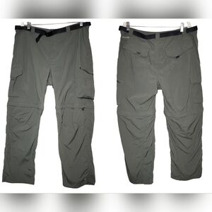 Columbia Green Convertible hiking pants. 2 belts. Zip off legs. Men's size 38x30